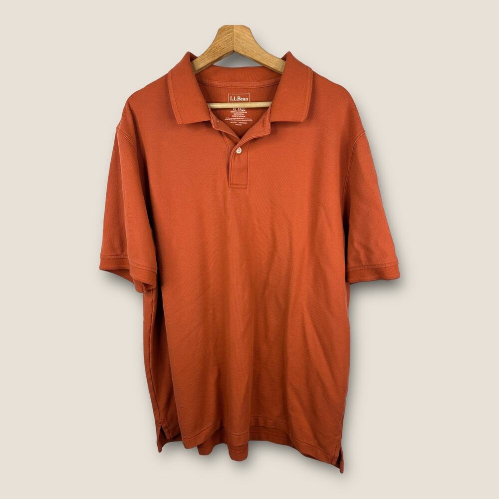LL Bean Mens XL Tall Traditional Fit Polo Short Sleeve Shirt Orange 300455